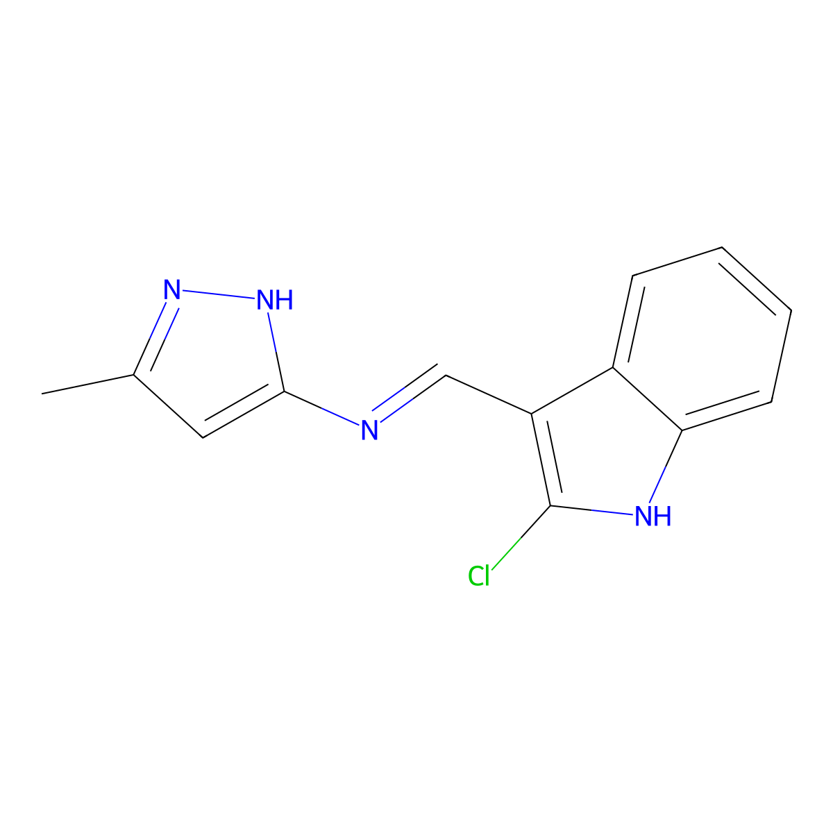 N-[(E)-(2-chloro-1H-indol-3-yl)methylidene]-3-methyl-1H-pyrazol-5-amine molecular structure, CAS 477762-90-6