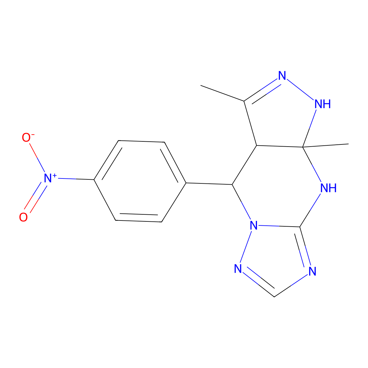 3,9a-dimethyl-4-(4-nitrophenyl)-3a,4,9,9a-tetrahydro-1H-pyrazolo[3,4-d][1,2,4]triazolo[1,5-a]pyrimidine molecular structure, CAS 477766-89-5