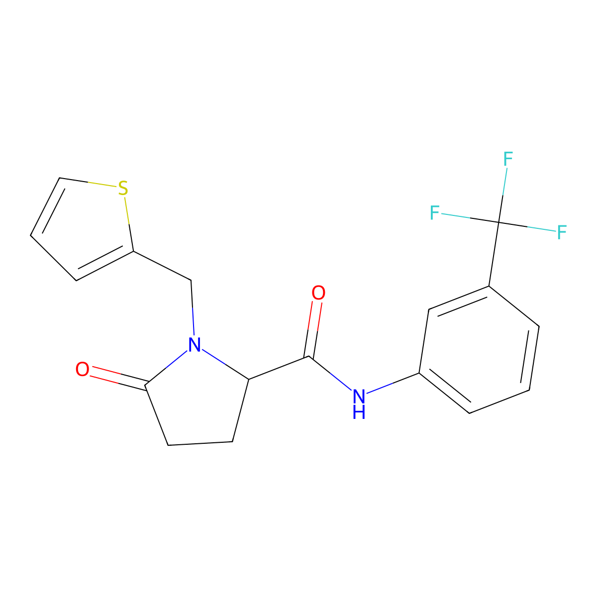 5-oxo-1-(2-thienylmethyl)-N-[3-(trifluoromethyl)phenyl]-2-pyrrolidinecarboxamide molecular structure, CAS 477768-19-7