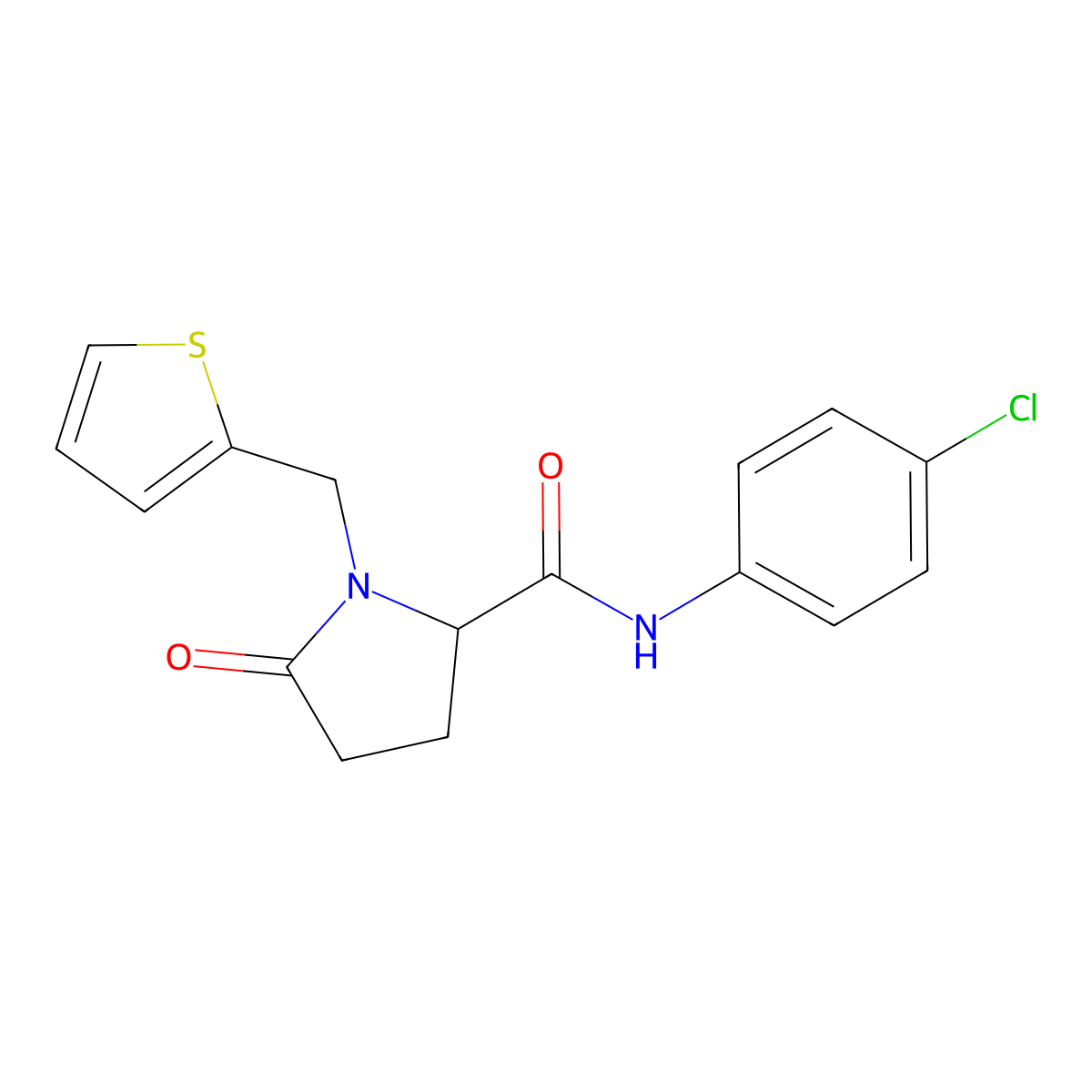 N-(4-chlorophenyl)-5-oxo-1-(2-thienylmethyl)-2-pyrrolidinecarboxamide molecular structure, CAS 477768-20-0