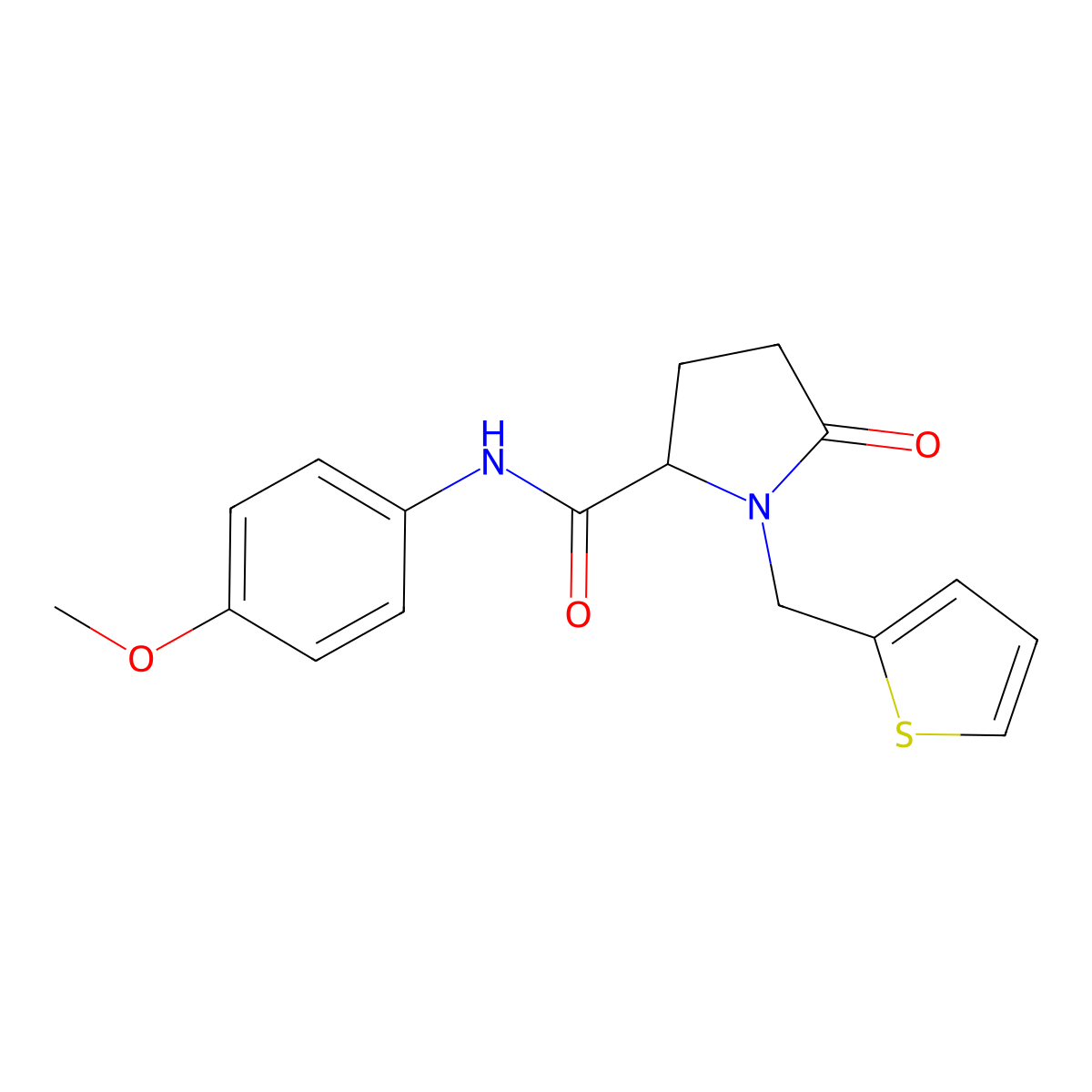 N-(4-methoxyphenyl)-5-oxo-1-(2-thienylmethyl)-2-pyrrolidinecarboxamide molecular structure, CAS 477768-23-3