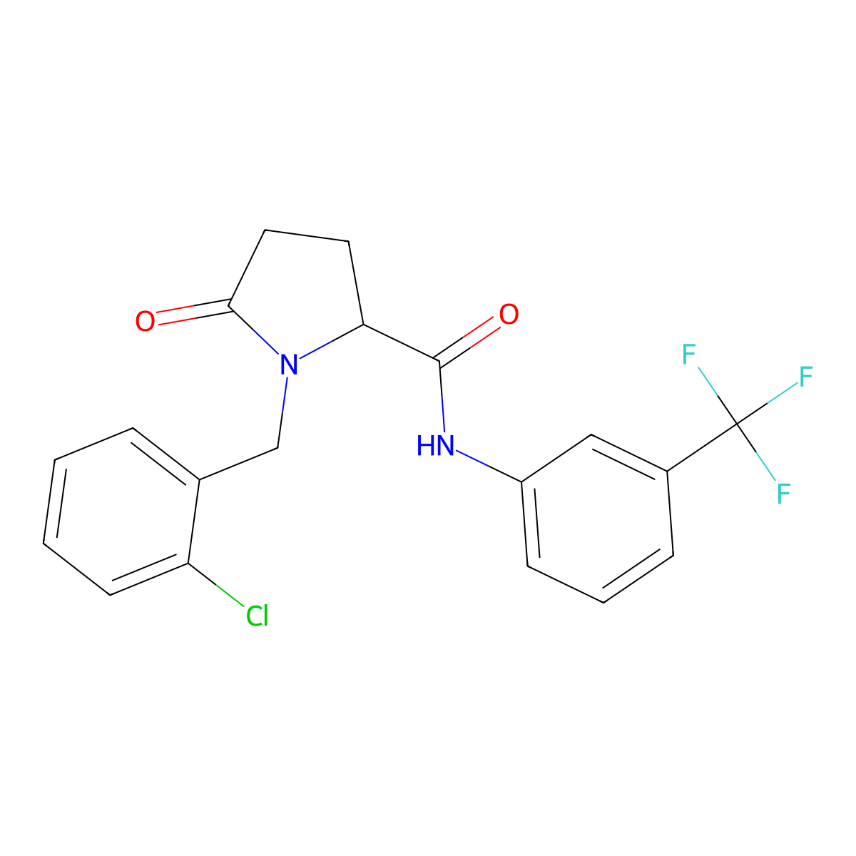 1-[(2-chlorophenyl)methyl]-5-oxo-N-[3-(trifluoromethyl)phenyl]pyrrolidine-2-carboxamide molecular structure, CAS 477768-25-5
