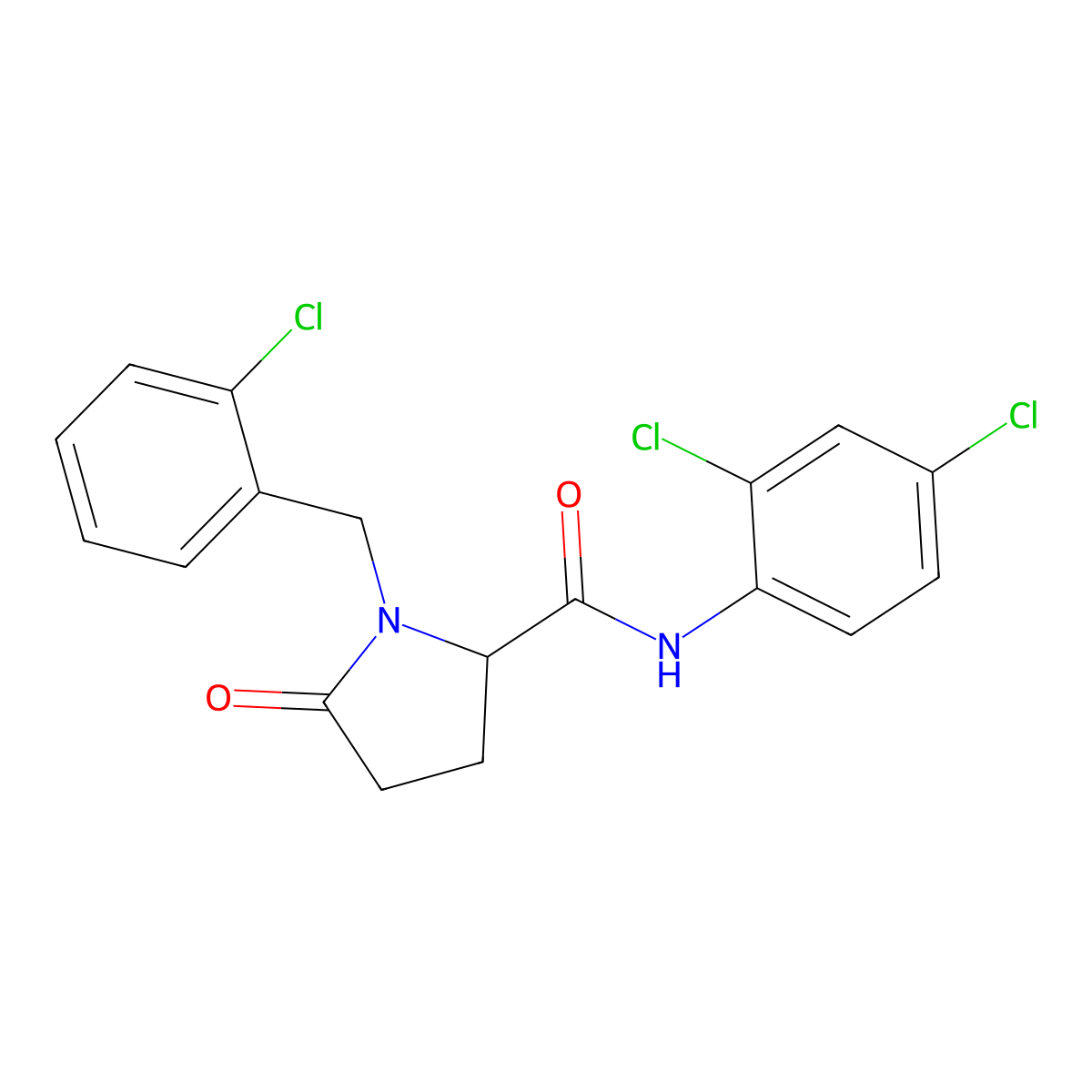 1-[(2-chlorophenyl)methyl]-N-(2,4-dichlorophenyl)-5-oxopyrrolidine-2-carboxamide molecular structure, CAS 477768-28-8