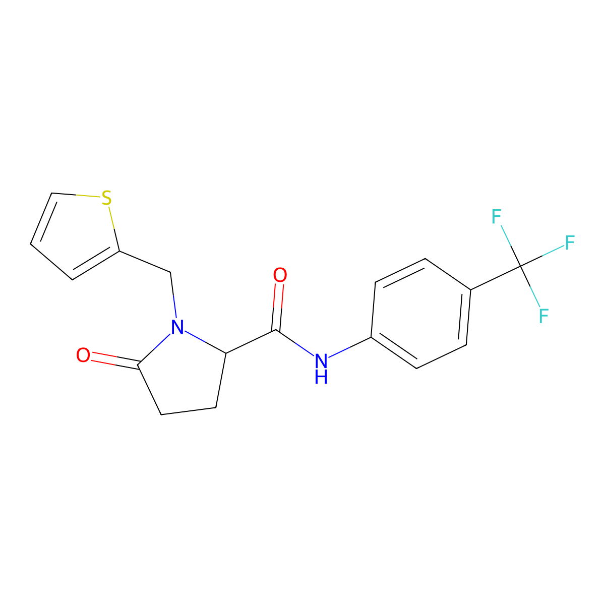5-oxo-1-(2-thienylmethyl)-N-[4-(trifluoromethyl)phenyl]-2-pyrrolidinecarboxamide molecular structure, CAS 477768-29-9