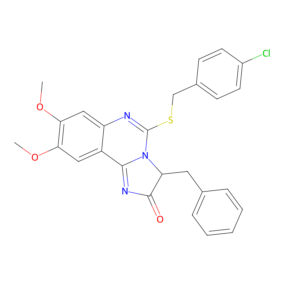 3-benzyl-5-[(4-chlorobenzyl)sulfanyl]-8,9-dimethoxyimidazo[1,2-c]quinazolin-2(3H)-one molecular structure, CAS 477768-30-2