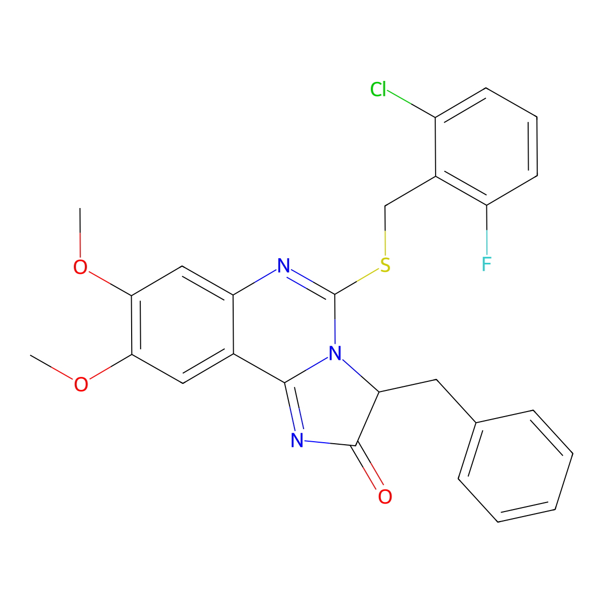 3-benzyl-5-[(2-chloro-6-fluorobenzyl)sulfanyl]-8,9-dimethoxyimidazo[1,2-c]quinazolin-2(3H)-one molecular structure, CAS 477768-53-9