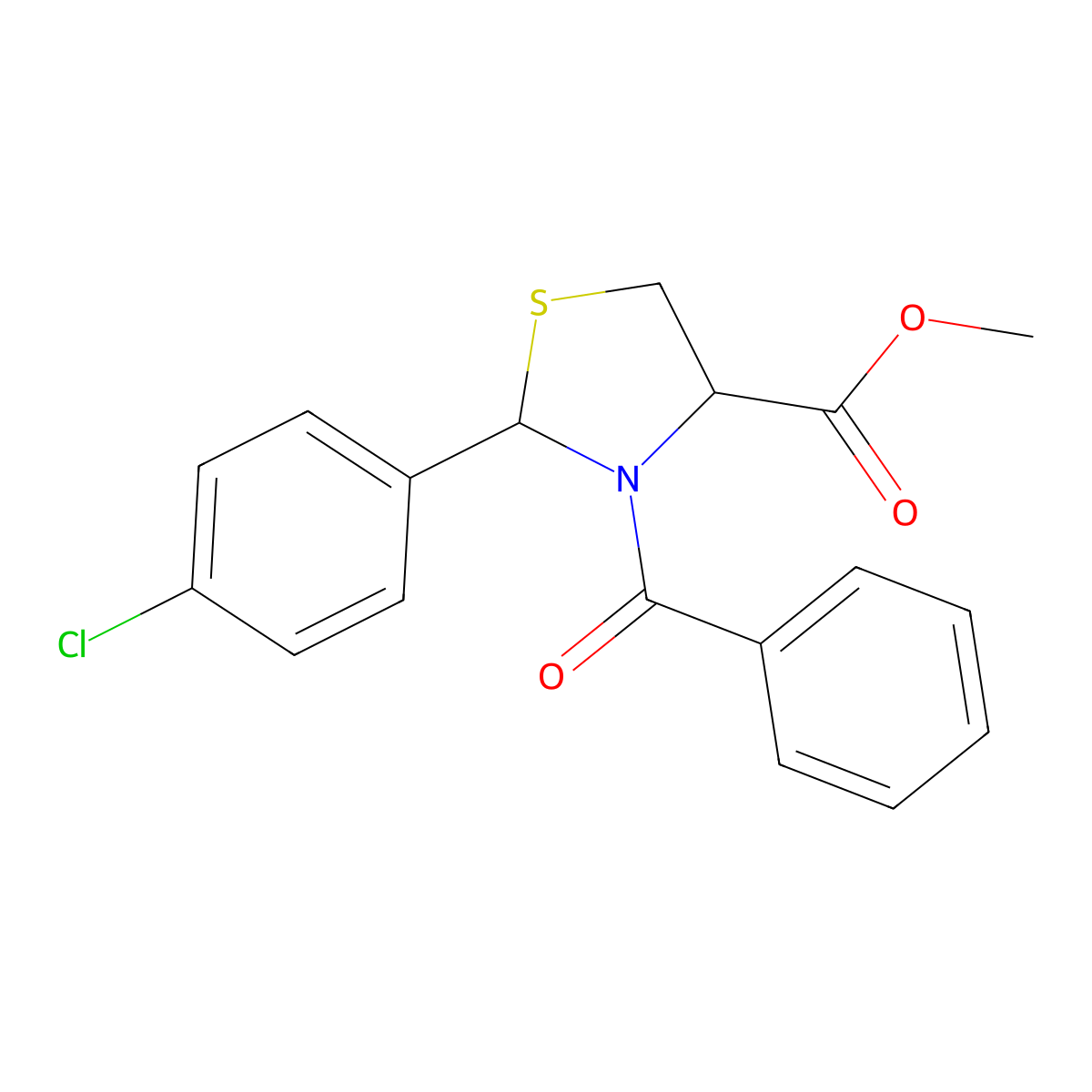 Methyl 3-benzoyl-2-(4-chlorophenyl)-1,3-thiazolidine-4-carboxylate molecular structure, CAS 477768-56-2