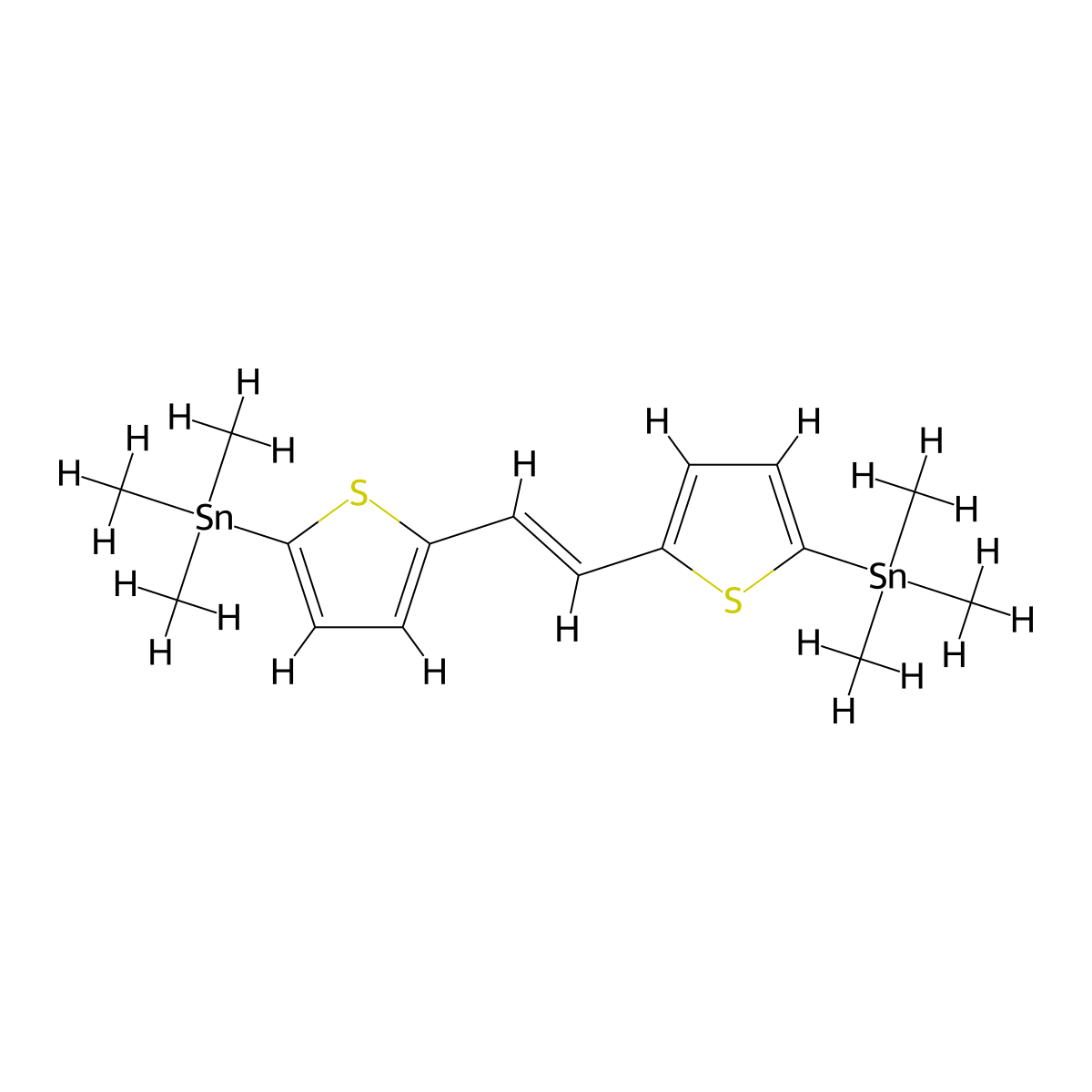 ((E)-ethene-1,2-diyldithiene-5,2-diyl)bis(trimethylstannane) molecular structure, CAS 477789-30-3