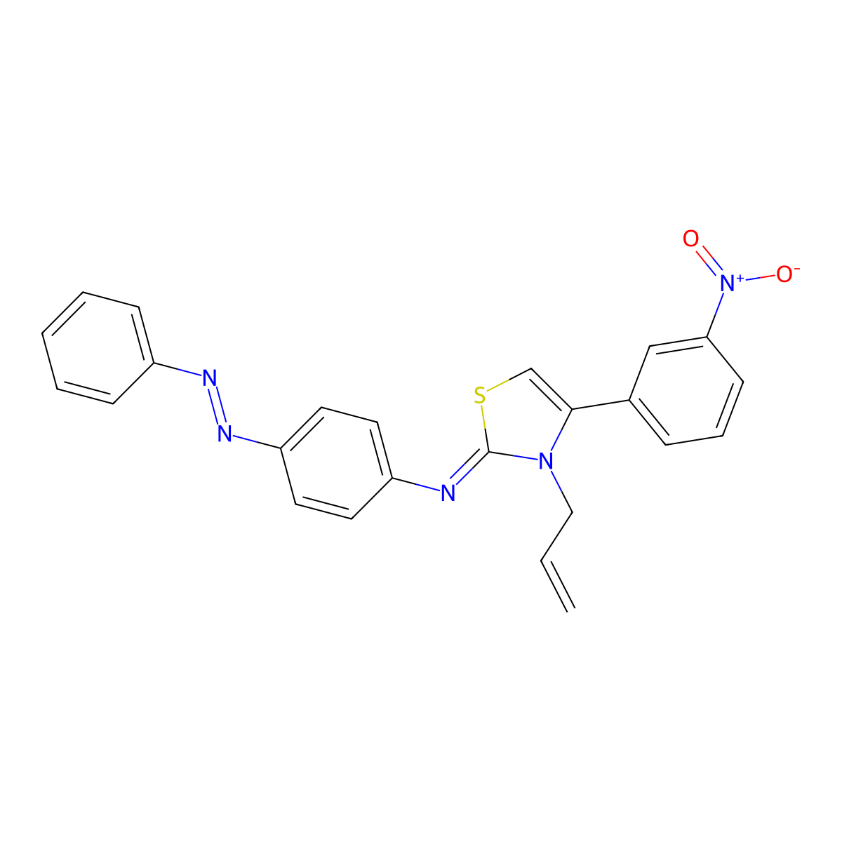 Benzenamine, N-[4-(3-nitrophenyl)-3-(2-propen-1-yl)-2(3H)-thiazolylidene]-4-(2-phenyldiazenyl)- molecular structure, CAS 477837-88-0
