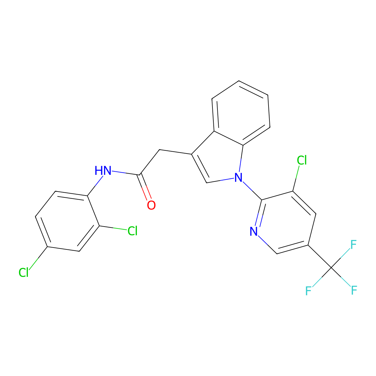 2-[1-[3-chloro-5-(trifluoromethyl)pyridin-2-yl]indol-3-yl]-N-(2,4-dichlorophenyl)acetamide molecular structure, CAS 477845-11-7