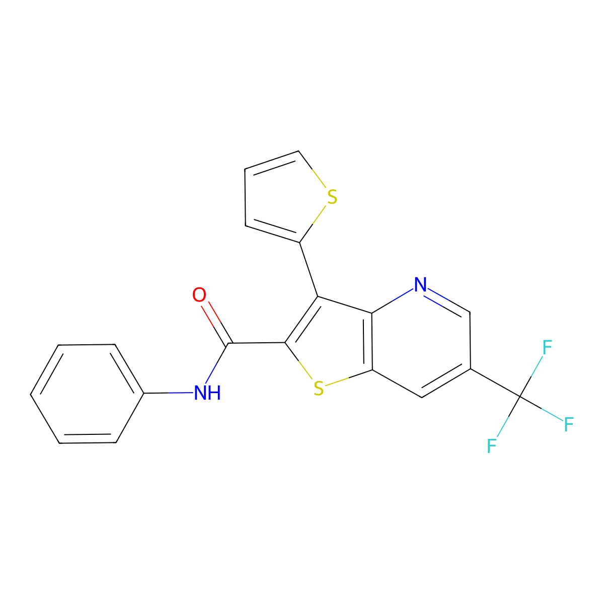 N-phenyl-3-(2-thienyl)-6-(trifluoromethyl)thieno[3,2-b]pyridine-2-carboxamide molecular structure, CAS 477845-15-1