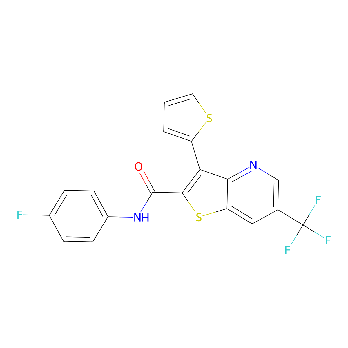N-(4-fluorophenyl)-3-(2-thienyl)-6-(trifluoromethyl)thieno[3,2-b]pyridine-2-carboxamide molecular structure, CAS 477845-17-3