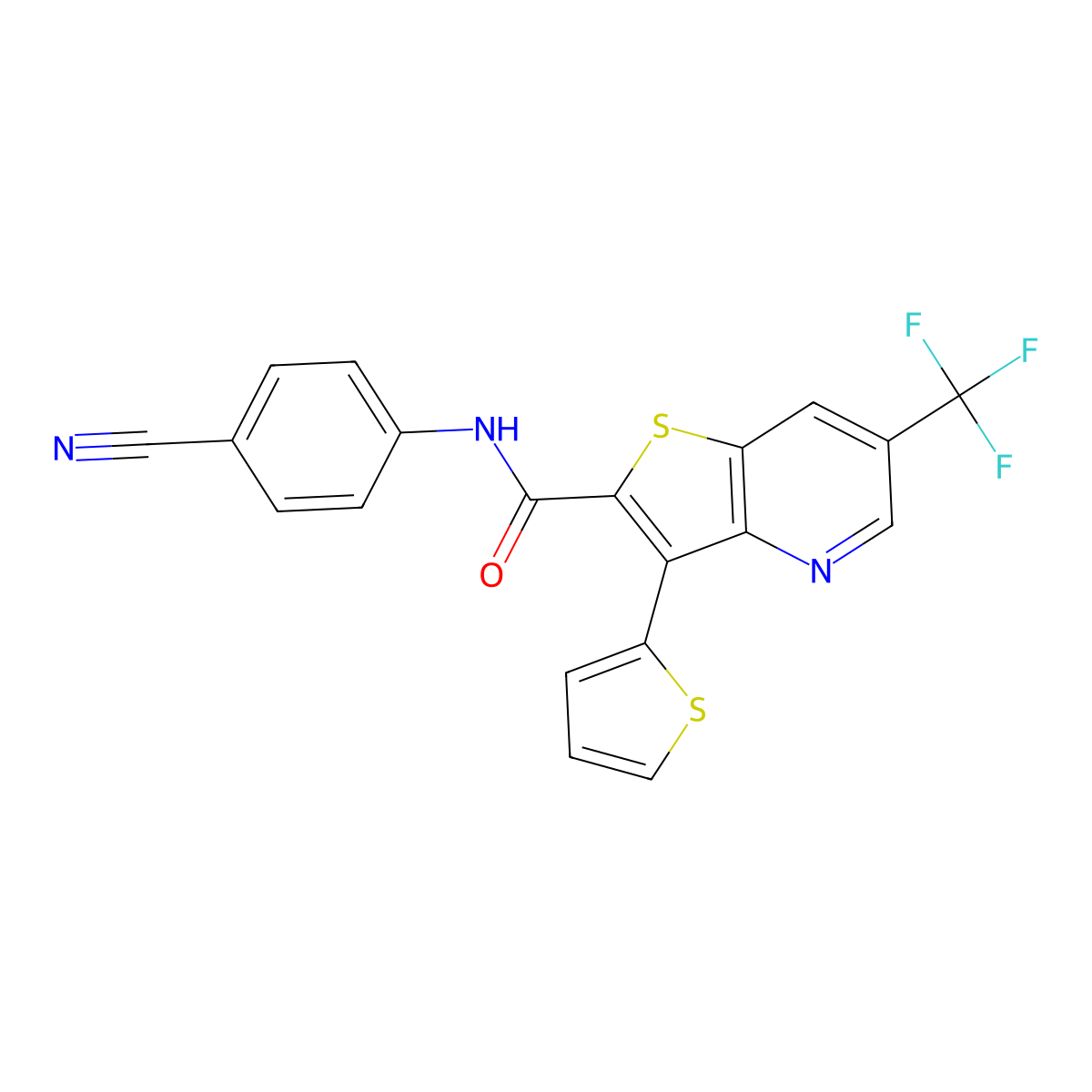 N-(4-cyanophenyl)-3-(2-thienyl)-6-(trifluoromethyl)thieno[3,2-b]pyridine-2-carboxamide molecular structure, CAS 477845-19-5