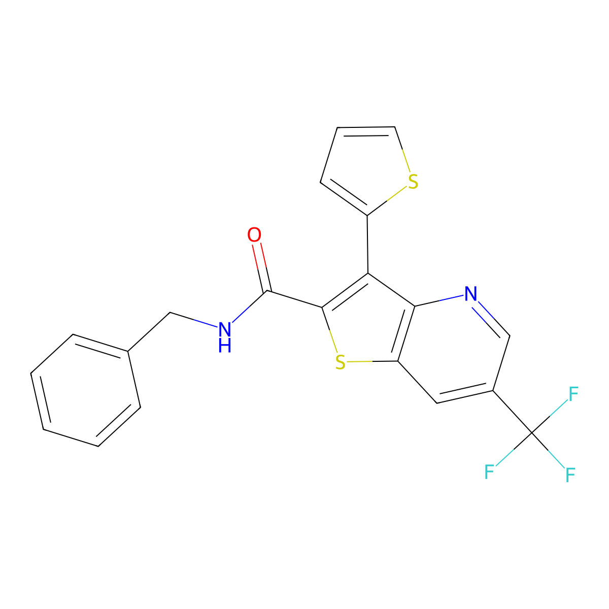 N-benzyl-3-(2-thienyl)-6-(trifluoromethyl)thieno[3,2-b]pyridine-2-carboxamide molecular structure, CAS 477845-21-9