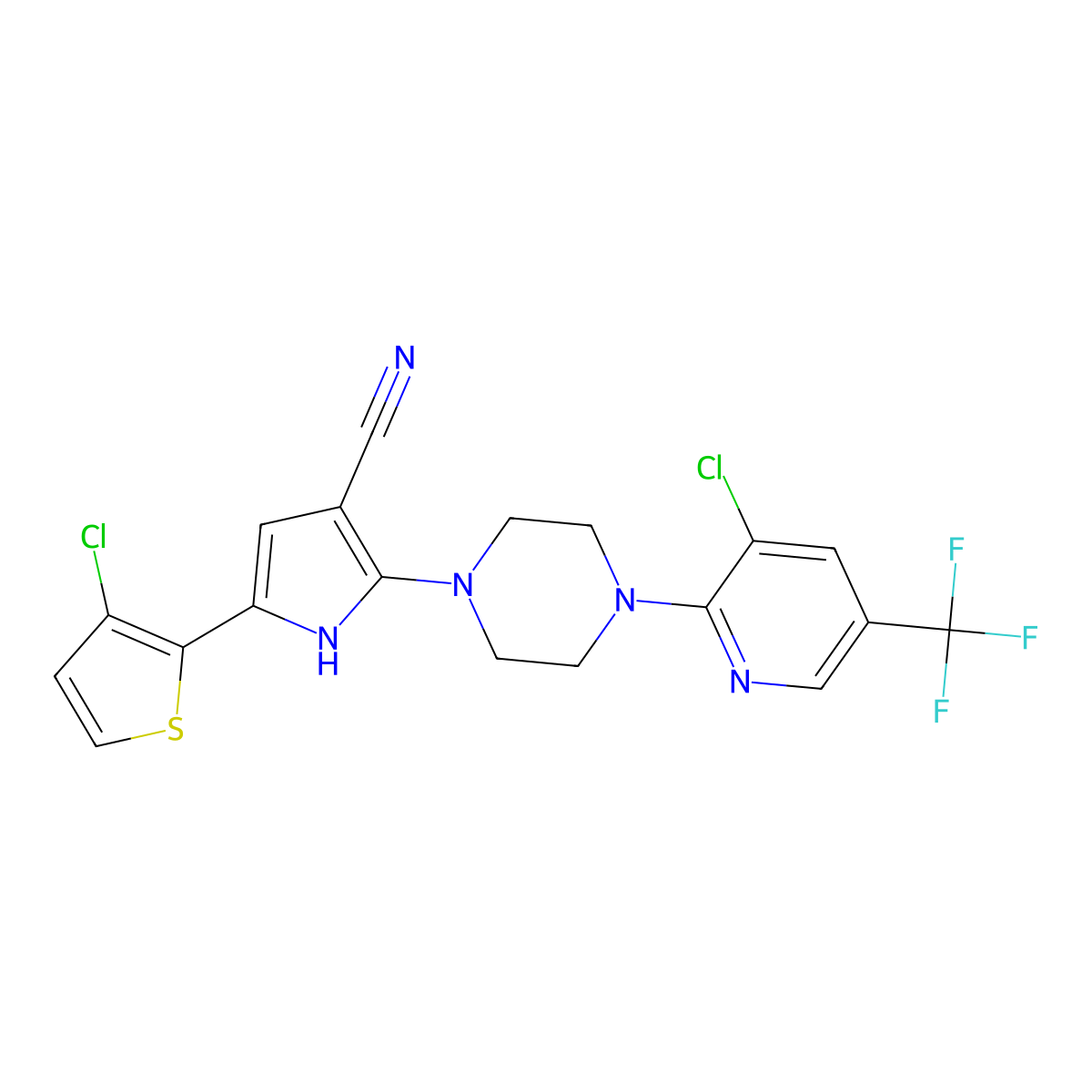 5-(3-Chloro-2-thienyl)-2-(4-(3-chloro-5-(trifluoromethyl)-2-pyridinyl)piperazino)-1H-pyrrole-3-carbonitrile molecular structure, CAS 477845-28-6