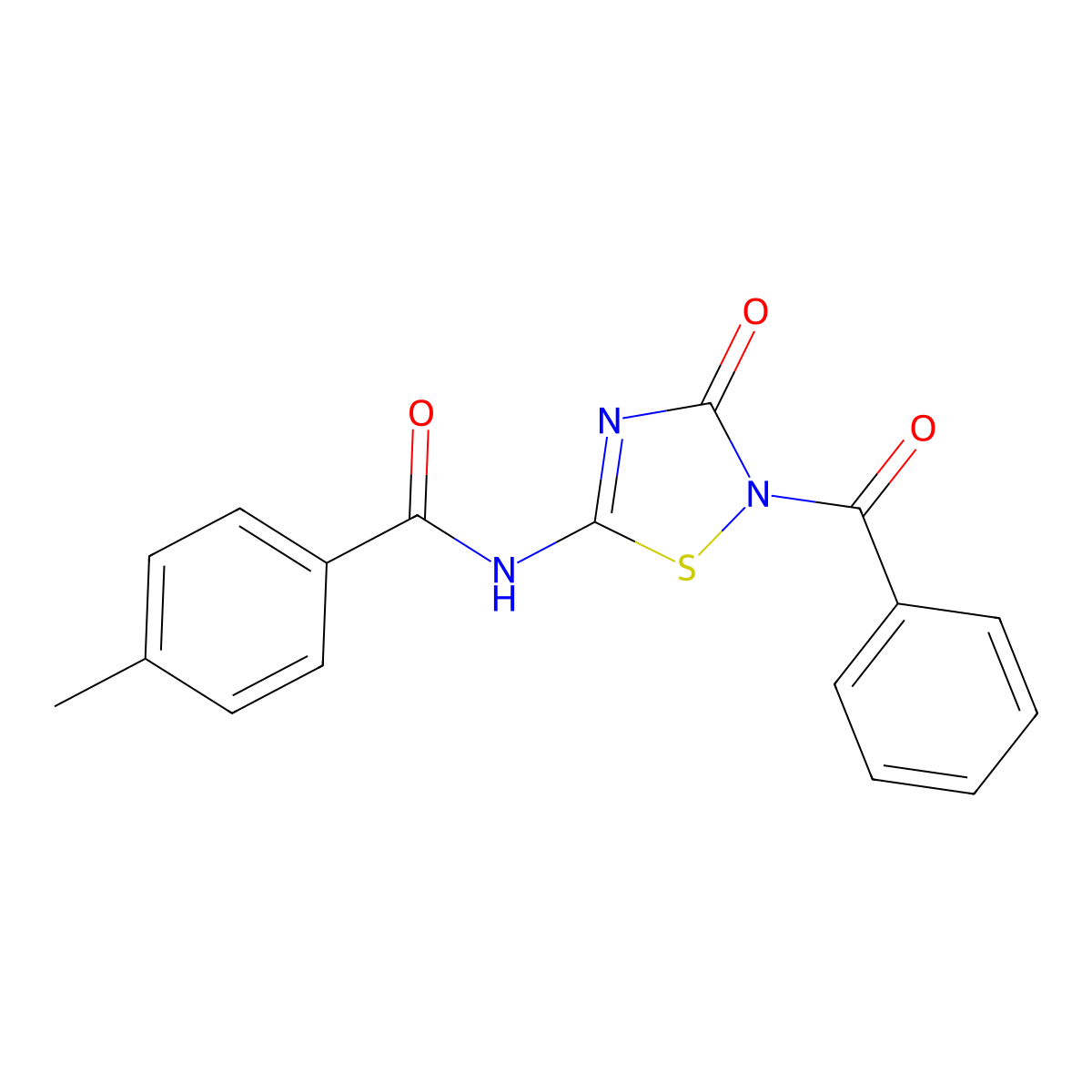 N-(2-benzoyl-3-oxo-1,2,4-thiadiazol-5-yl)-4-methylbenzamide molecular structure, CAS 477845-30-0