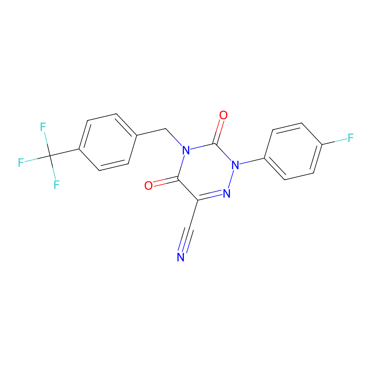2-(4-Fluorophenyl)-3,5-dioxo-4-(4-(trifluoromethyl)benzyl)-2,3,4,5-tetrahydro-1,2,4-triazine-6-carbonitrile molecular structure, CAS 477845-35-5