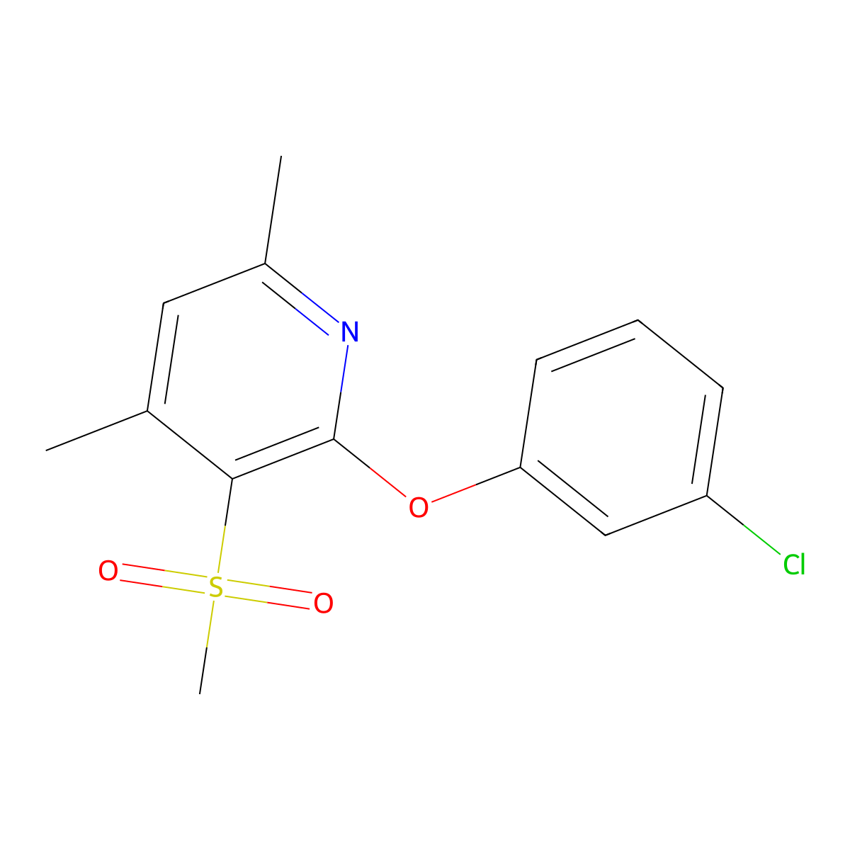 2-(3-Chlorophenoxy)-4,6-dimethyl-3-(methylsulfonyl)pyridine molecular structure, CAS 477845-44-6