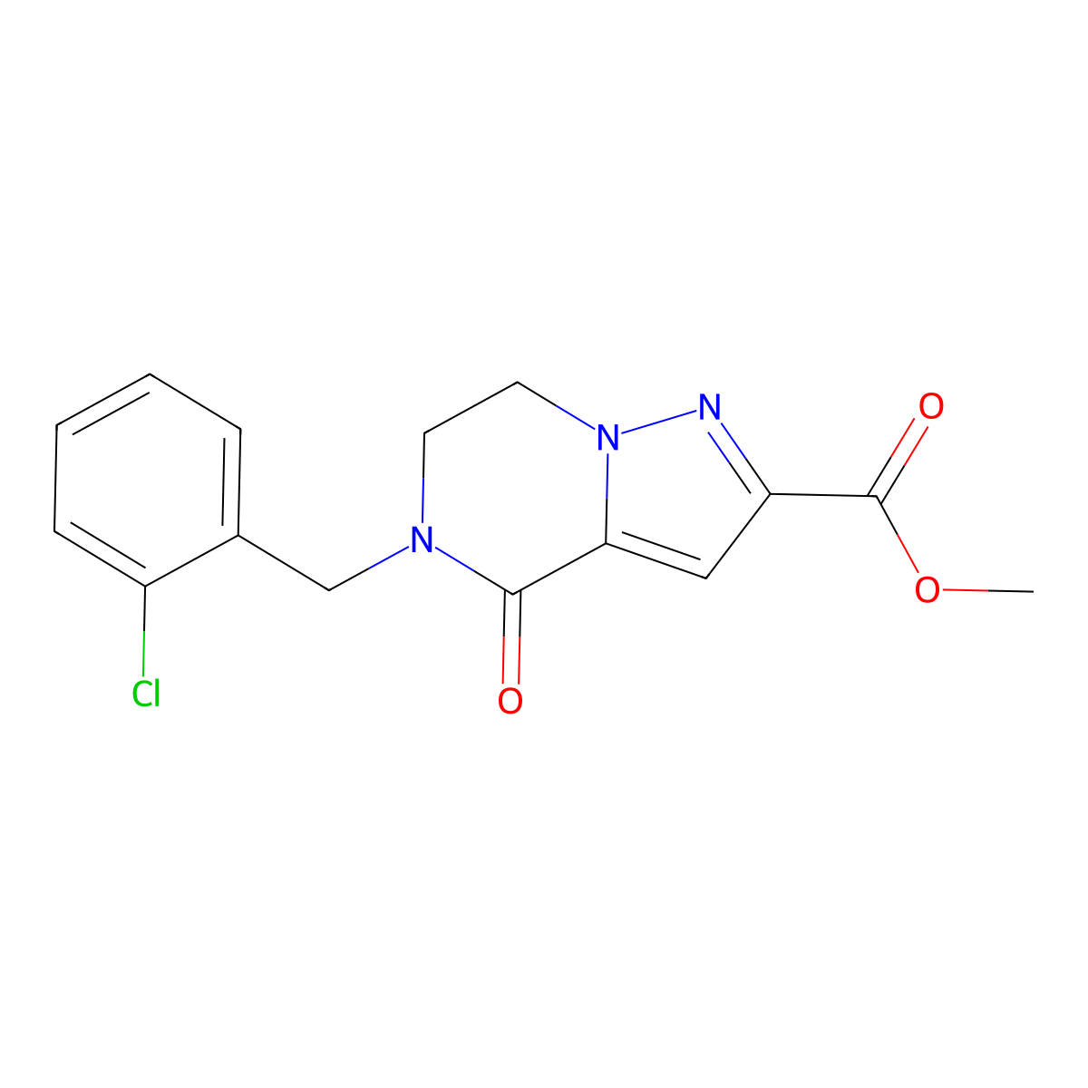 Methyl 5-(2-chlorobenzyl)-4-oxo-4,5,6,7-tetrahydropyrazolo[1,5-a]pyrazine-2-carboxylate molecular structure, CAS 477845-48-0