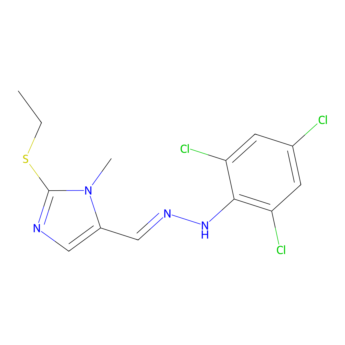 2-(ethylsulfanyl)-1-methyl-1H-imidazole-5-carbaldehyde N-(2,4,6-trichlorophenyl)hydrazone molecular structure, CAS 477845-49-1