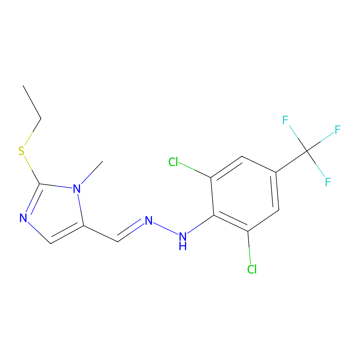 2-(ethylsulfanyl)-1-methyl-1H-imidazole-5-carbaldehyde N-[2,6-dichloro-4-(trifluoromethyl)phenyl]hydrazone molecular structure, CAS 477845-51-5