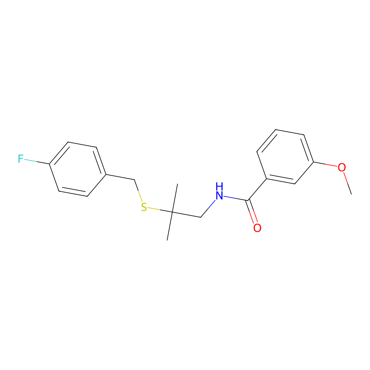 N-{2-[(4-fluorobenzyl)sulfanyl]-2-methylpropyl}-3-methoxybenzenecarboxamide molecular structure, CAS 477845-56-0