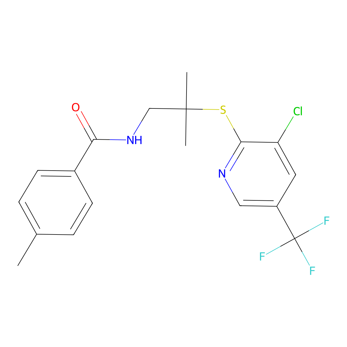 N-(2-{[3-chloro-5-(trifluoromethyl)-2-pyridinyl]sulfanyl}-2-methylpropyl)-4-methylbenzenecarboxamide molecular structure, CAS 477845-57-1