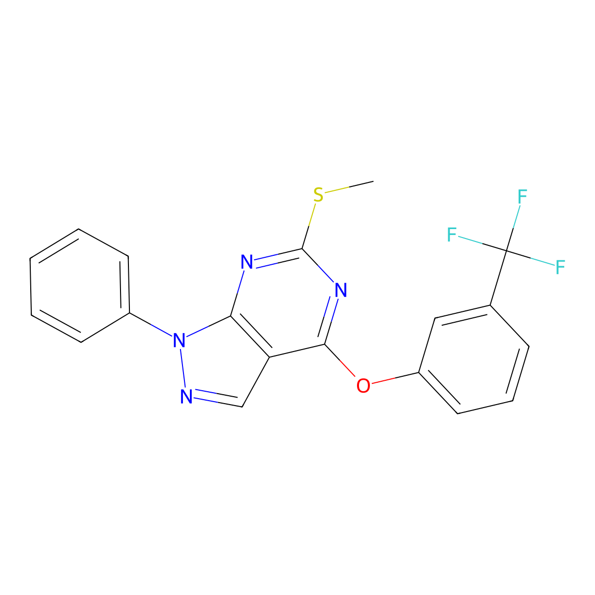 6-(methylsulfanyl)-1-phenyl-1H-pyrazolo[3,4-d]pyrimidin-4-yl 3-(trifluoromethyl)phenyl ether molecular structure, CAS 477845-73-1