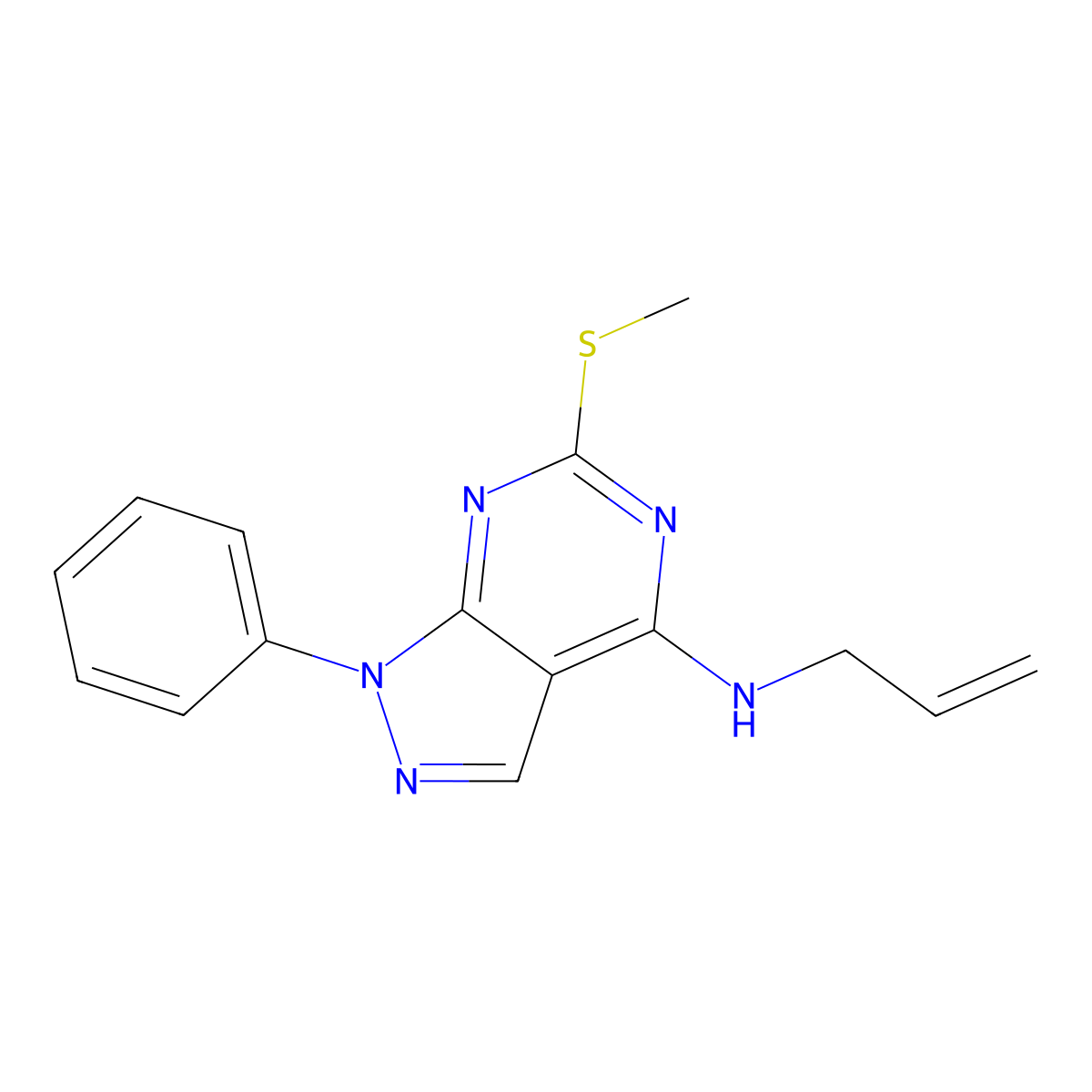 N-allyl-6-(methylsulfanyl)-1-phenyl-1H-pyrazolo[3,4-d]pyrimidin-4-amine molecular structure, CAS 477845-75-3