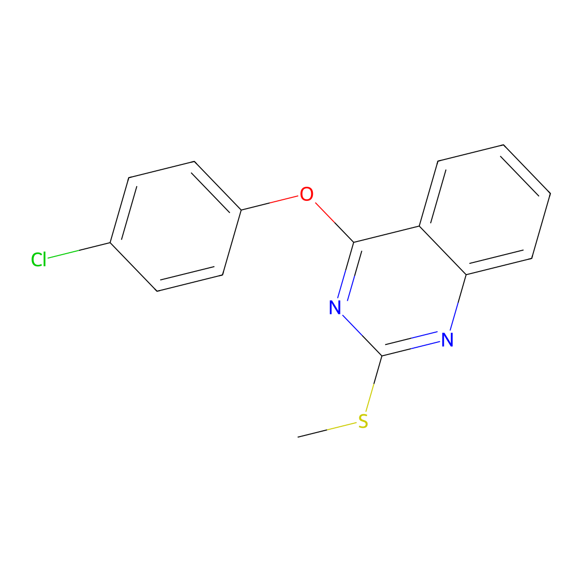 4-(4-Chlorophenoxy)-2-(methylsulfanyl)quinazoline molecular structure, CAS 477845-76-4