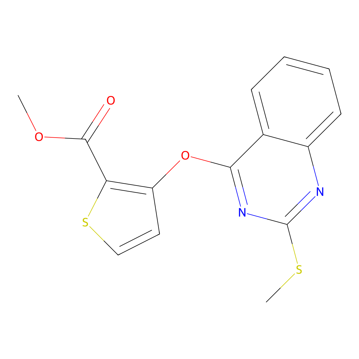 Methyl 3-{[2-(methylsulfanyl)-4-quinazolinyl]oxy}-2-thiophenecarboxylate molecular structure, CAS 477845-77-5