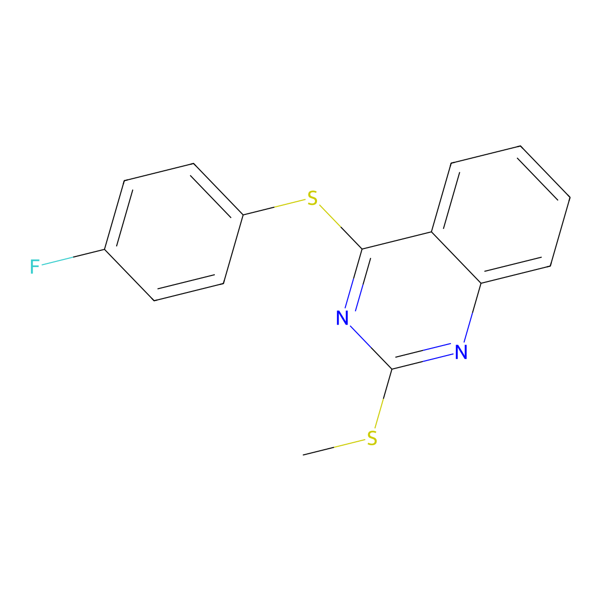 4-Fluorophenyl 2-(methylsulfanyl)-4-quinazolinyl sulfide molecular structure, CAS 477845-84-4