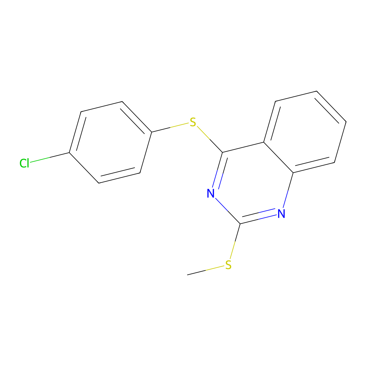 4-Chlorophenyl 2-(methylsulfanyl)-4-quinazolinyl sulfide molecular structure, CAS 477845-86-6