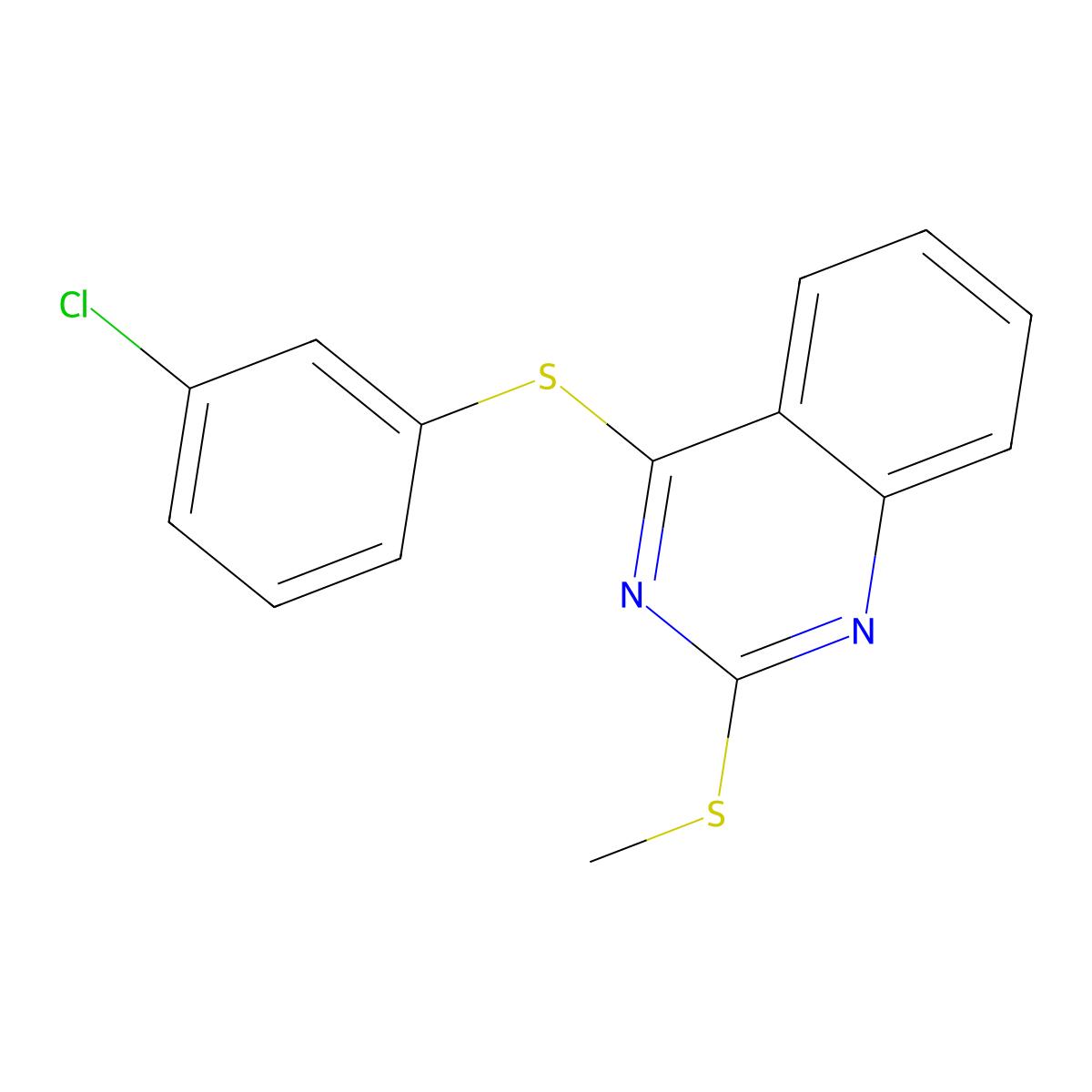 3-Chlorophenyl 2-(methylsulfanyl)-4-quinazolinyl sulfide molecular structure, CAS 477845-88-8