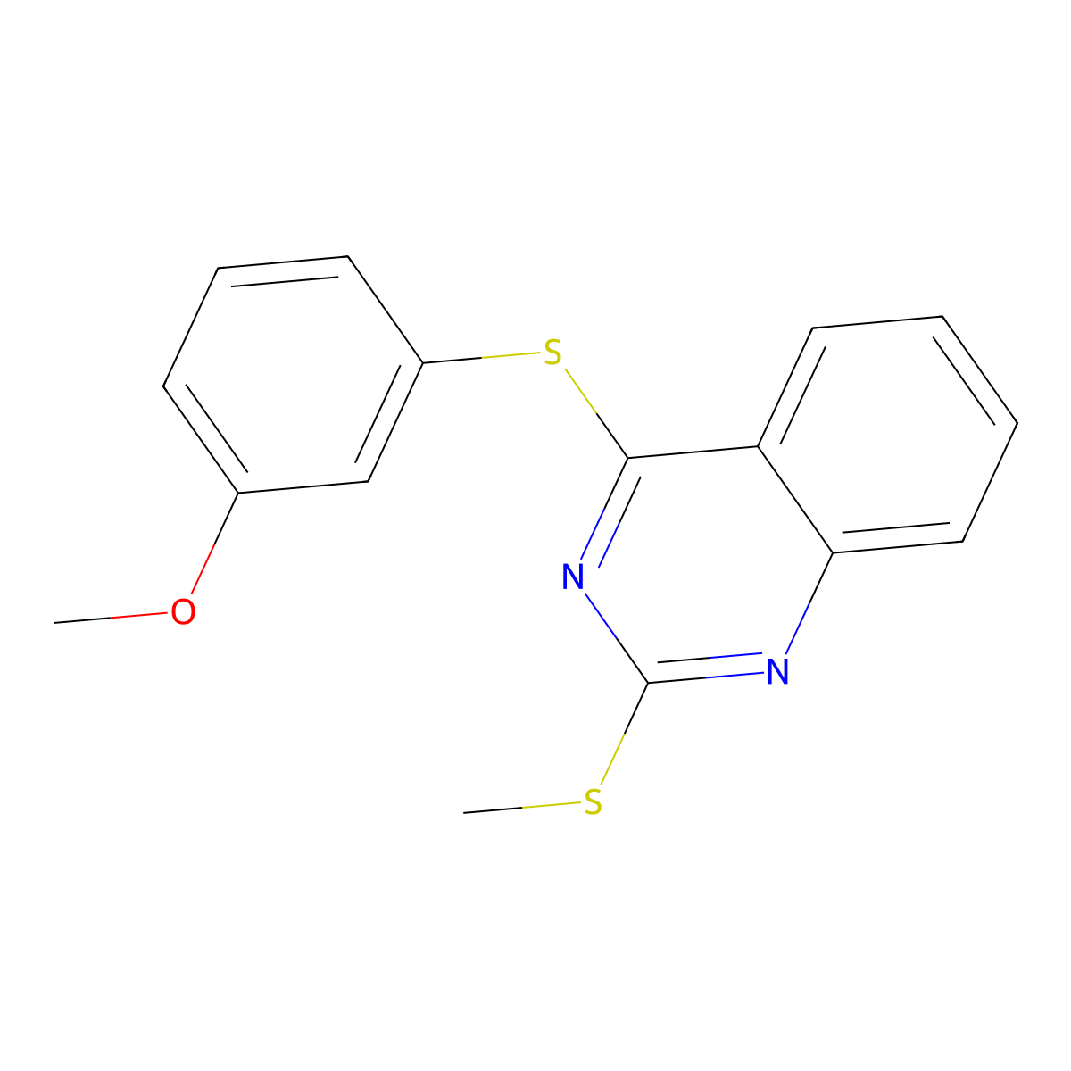 Methyl 3-{[2-(methylsulfanyl)-4-quinazolinyl]sulfanyl}phenyl ether molecular structure, CAS 477845-90-2