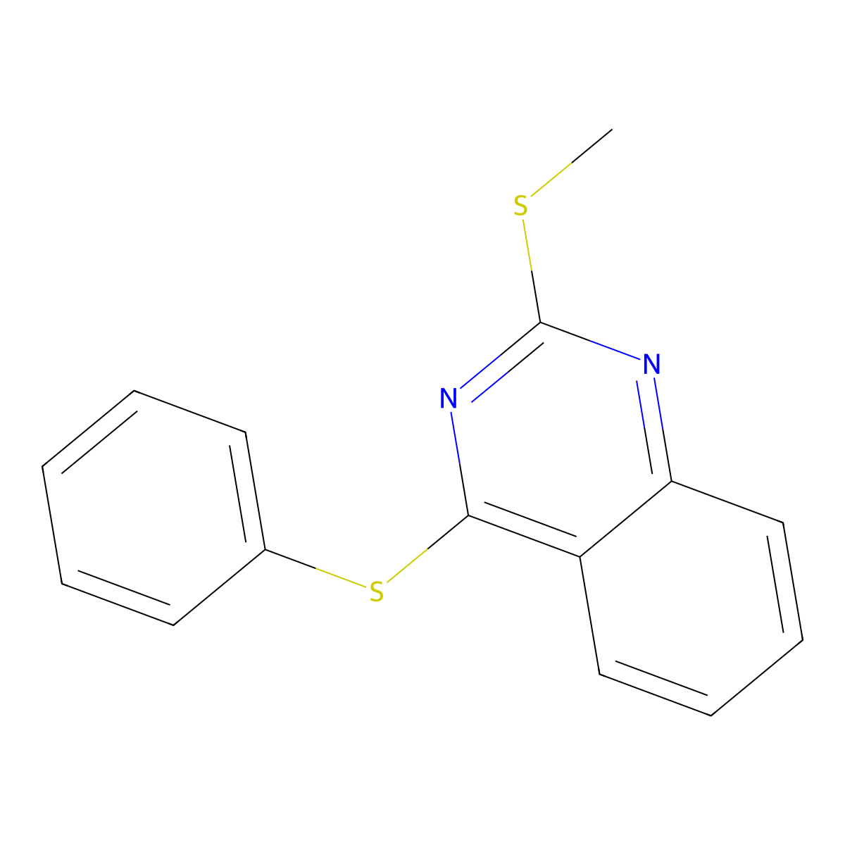 2-(Methylsulfanyl)-4-(phenylsulfanyl)quinazoline molecular structure, CAS 477845-93-5