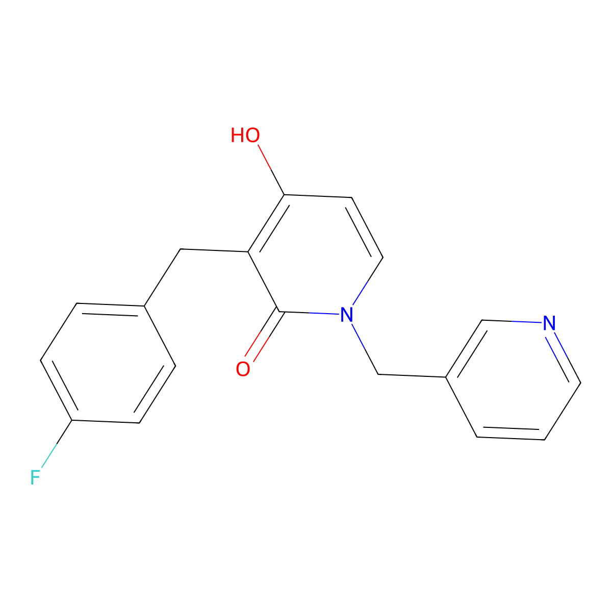 3-(4-fluorobenzyl)-4-hydroxy-1-(3-pyridinylmethyl)-2(1H)-pyridinone molecular structure, CAS 477846-00-7