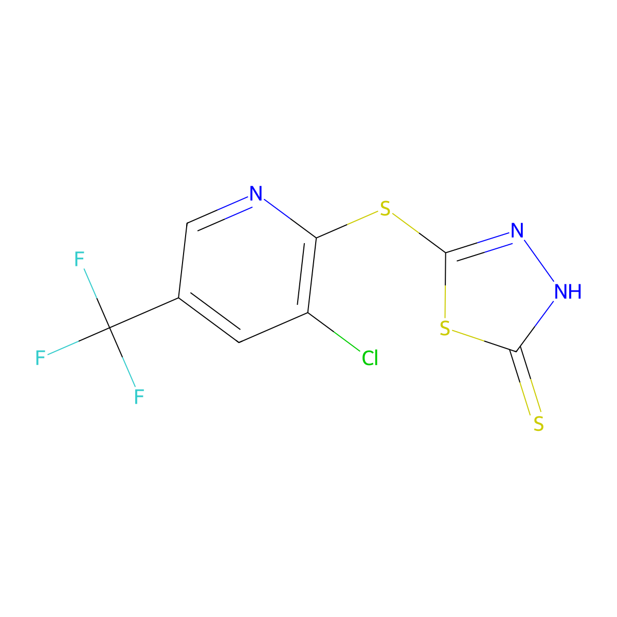 5-{[3-Chloro-5-(trifluoromethyl)-2-pyridinyl]sulfanyl}-1,3,4-thiadiazole-2-thiol molecular structure, CAS 477846-12-1