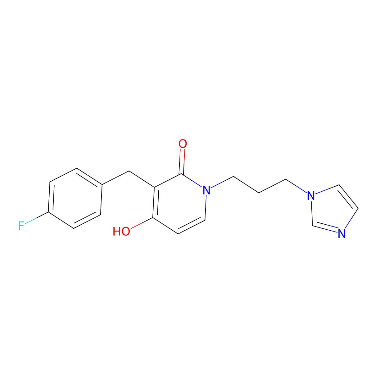 3-(4-fluorobenzyl)-4-hydroxy-1-[3-(1H-imidazol-1-yl)propyl]-2(1H)-pyridinone molecular structure, CAS 477846-15-4