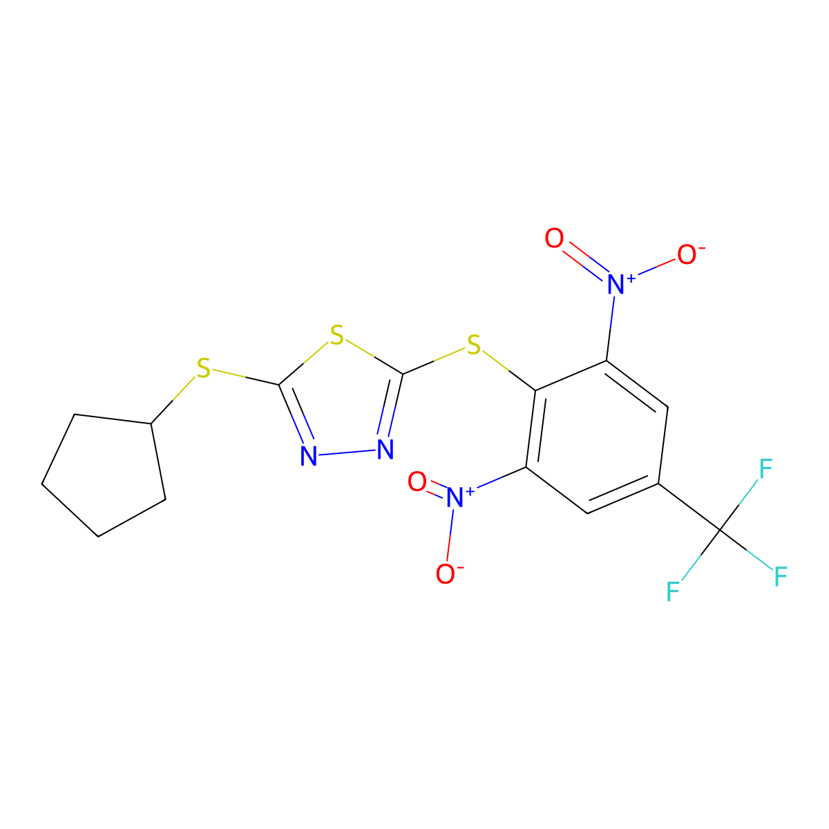 2-Cyclopentylsulfanyl-5-[2,6-dinitro-4-(trifluoromethyl)phenyl]sulfanyl-1,3,4-thiadiazole molecular structure, CAS 477846-17-6