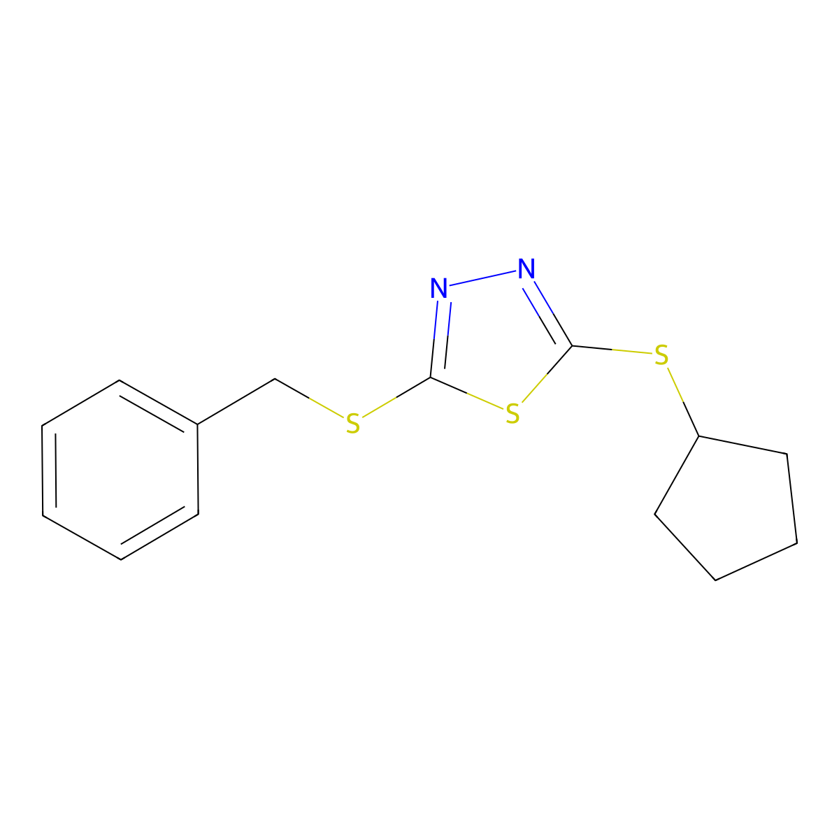 2-(Benzylsulfanyl)-5-(cyclopentylsulfanyl)-1,3,4-thiadiazole molecular structure, CAS 477846-19-8