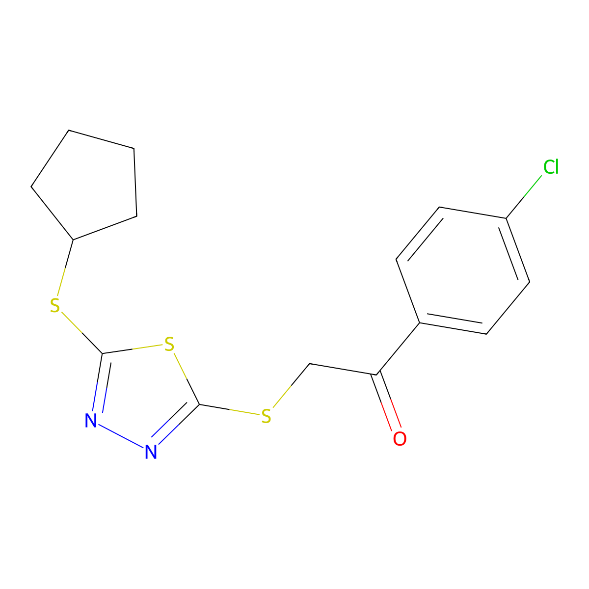 1-(4-Chlorophenyl)-2-{[5-(cyclopentylsulfanyl)-1,3,4-thiadiazol-2-yl]sulfanyl}-1-ethanone molecular structure, CAS 477846-22-3