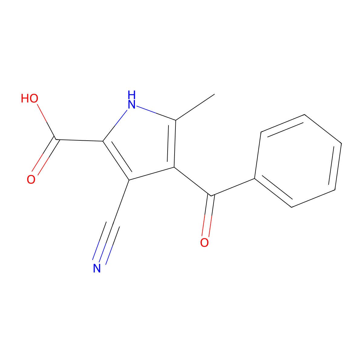 4-benzoyl-3-cyano-5-methyl-1H-pyrrole-2-carboxylic acid molecular structure, CAS 477846-29-0