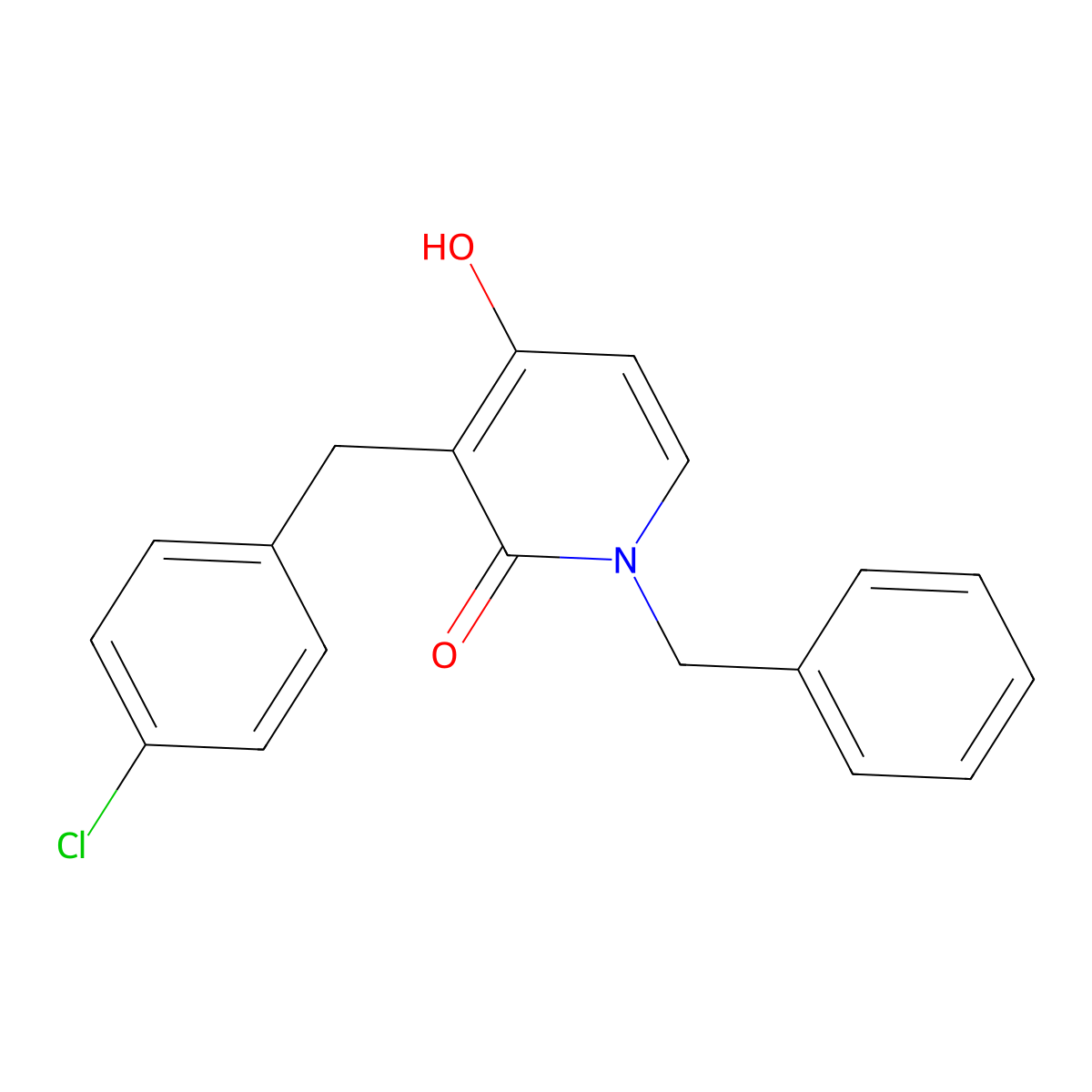 1-benzyl-3-(4-chlorobenzyl)-4-hydroxy-2(1H)-pyridinone molecular structure, CAS 477846-41-6