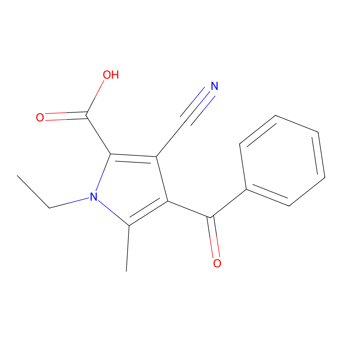 4-benzoyl-3-cyano-1-ethyl-5-methyl-1H-pyrrole-2-carboxylic acid molecular structure, CAS 477846-45-0