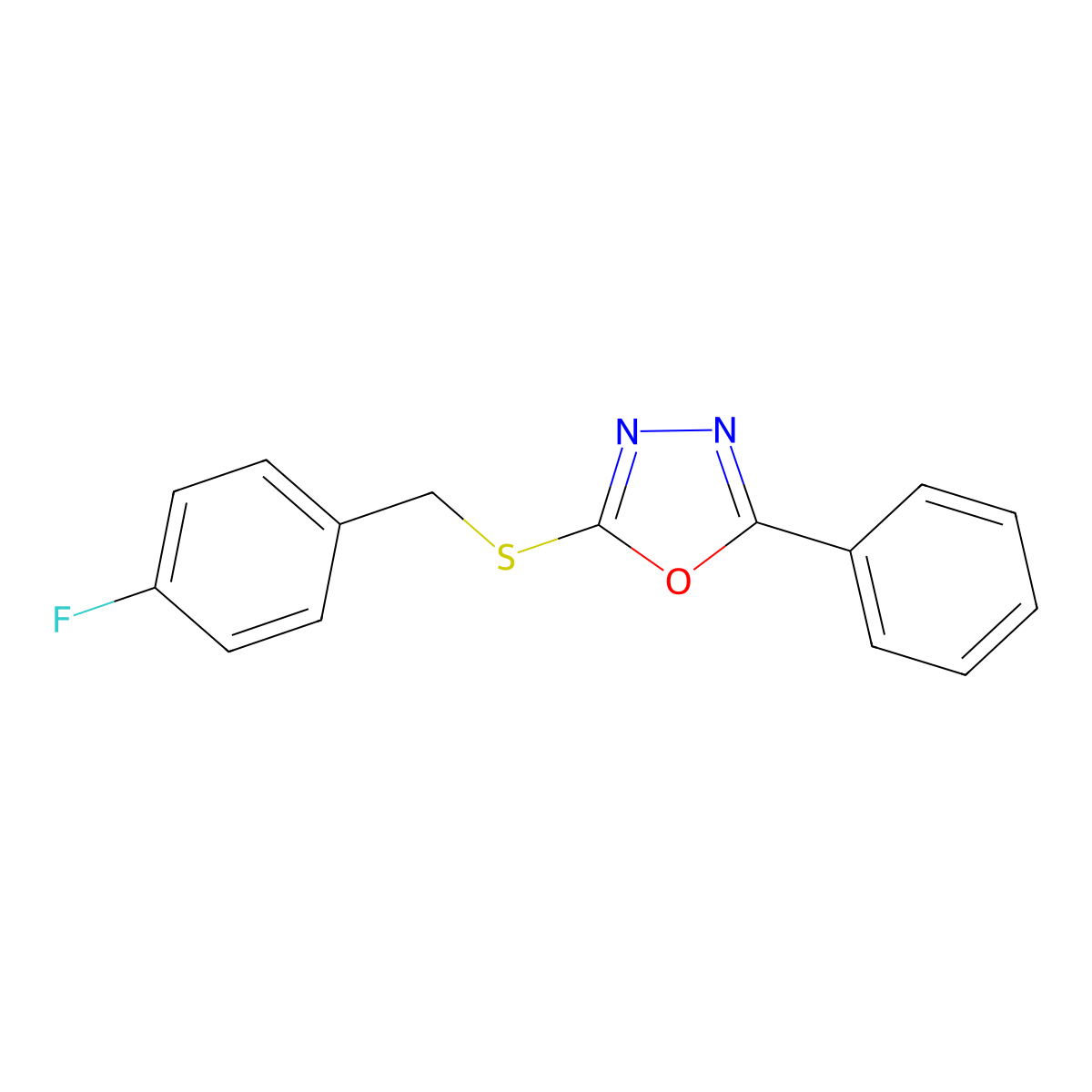 4-Fluorobenzyl 5-phenyl-1,3,4-oxadiazol-2-yl sulfide molecular structure, CAS 477846-56-3