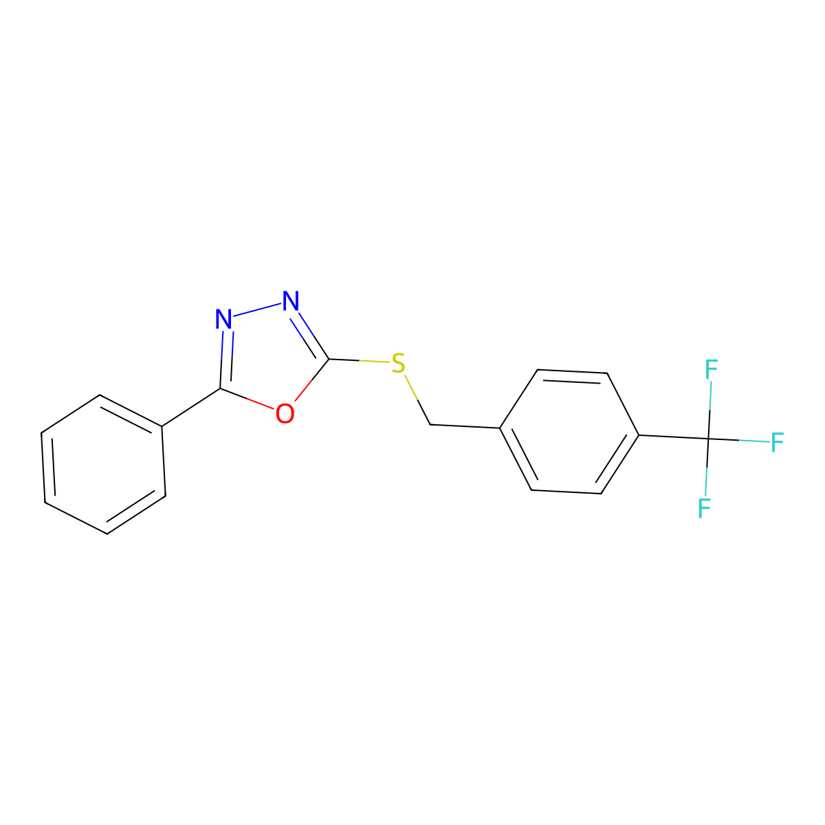2-Phenyl-5-{[4-(trifluoromethyl)benzyl]sulfanyl}-1,3,4-oxadiazole molecular structure, CAS 477846-61-0