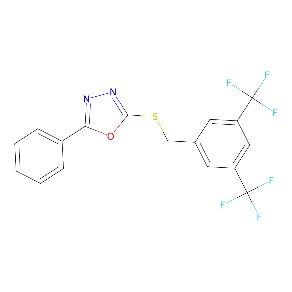 2-{[3,5-Bis(trifluoromethyl)benzyl]sulfanyl}-5-phenyl-1,3,4-oxadiazole molecular structure, CAS 477846-66-5
