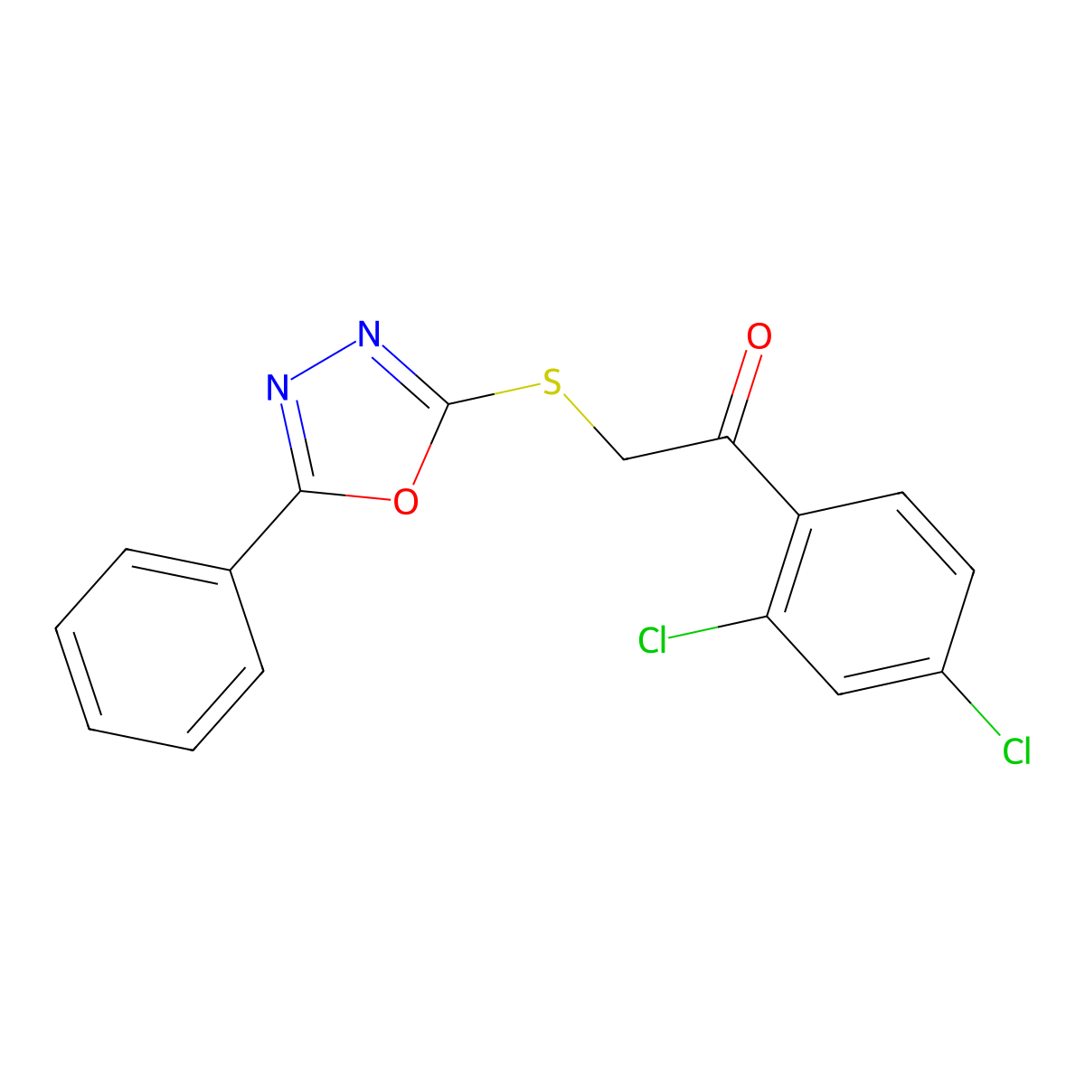 1-(2,4-Dichlorophenyl)-2-[(5-phenyl-1,3,4-oxadiazol-2-yl)sulfanyl]-1-ethanone molecular structure, CAS 477846-68-7