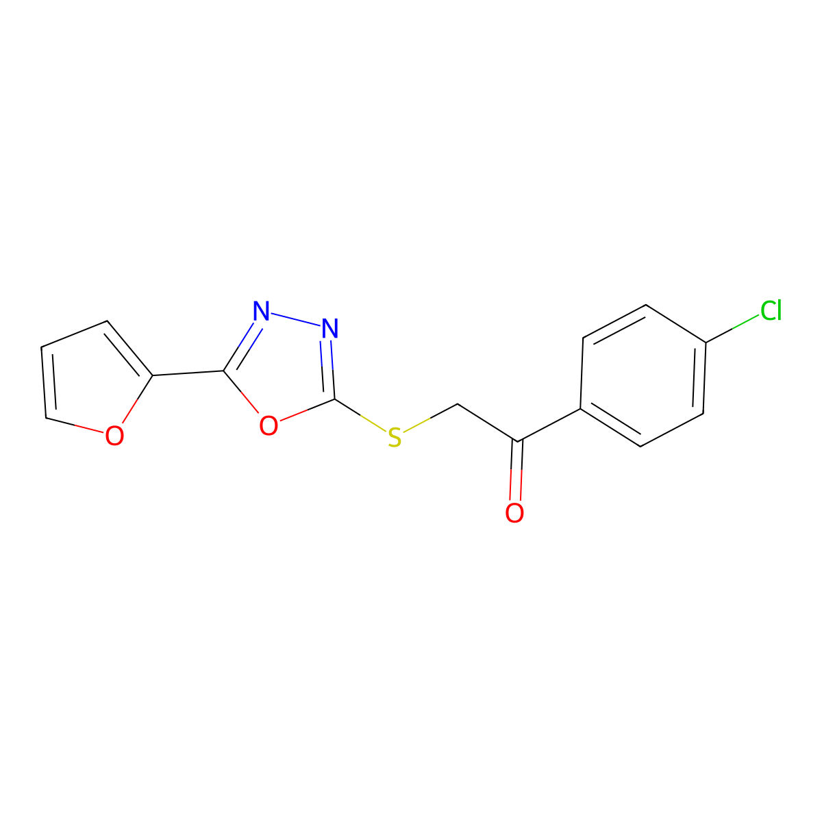 1-(4-Chlorophenyl)-2-{[5-(2-furyl)-1,3,4-oxadiazol-2-yl]sulfanyl}-1-ethanone molecular structure, CAS 477846-82-5